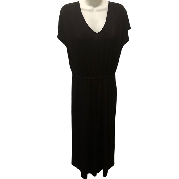 Clara Sun Woo Black Slinky Full Leg Cropped Jumper L Cap Sleeve V Neck Dressy - Picture 2 of 7